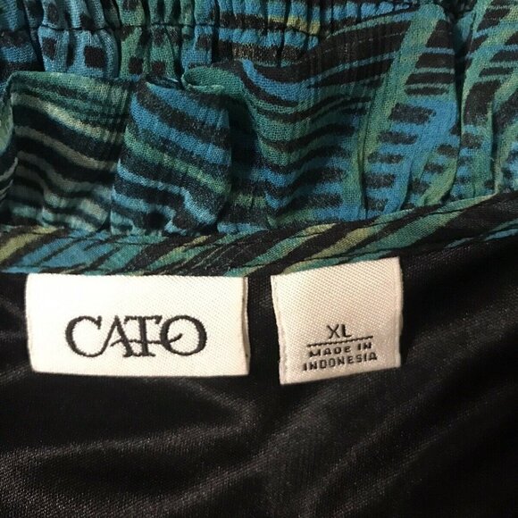 CATO GREEN SHADES SILKY SHEER LINED ELASTIC RUFFLED TOP SIZE XL    B2 - Picture 7 of 9